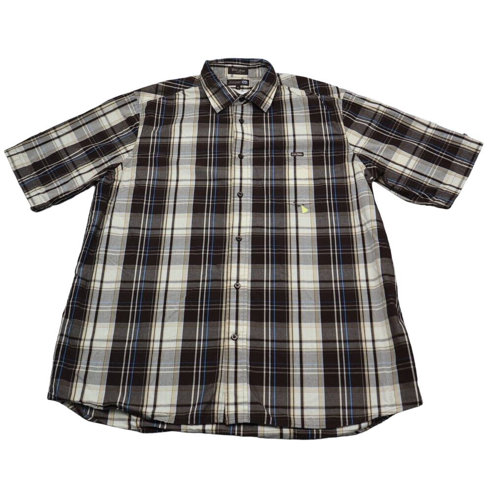 Echo Unltd Shirt Mens XL Brown Plaid Button Up Short Sleeve Collared Top
